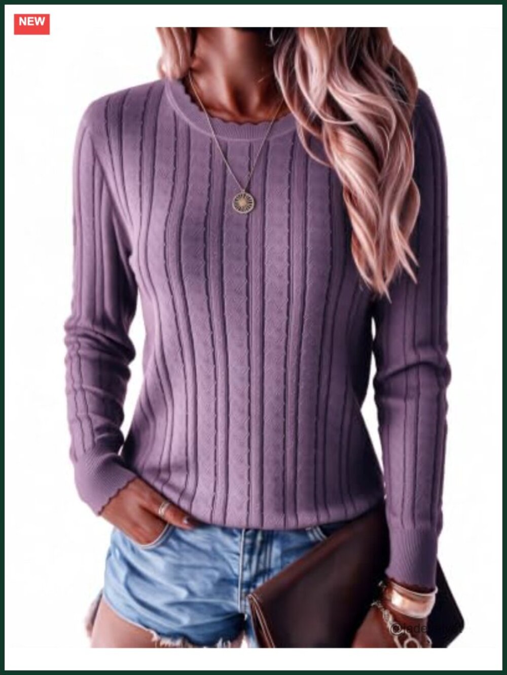 Women's Scalloped Short Sleeve Textured Knit Sweater Top Crew Neck
